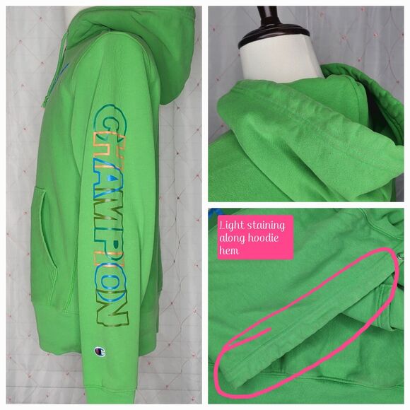 Champion Reverse Weave Lime Green‎ Hoodie Size Medium Slimepunk Milleniwave - Picture 4 of 9